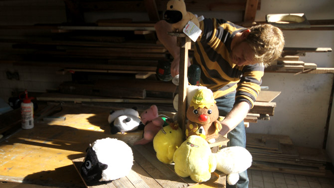 Onishi Stuido Fabricating a stuffed animal boat in Kjell Hahn's studio in Onishi, Japan.