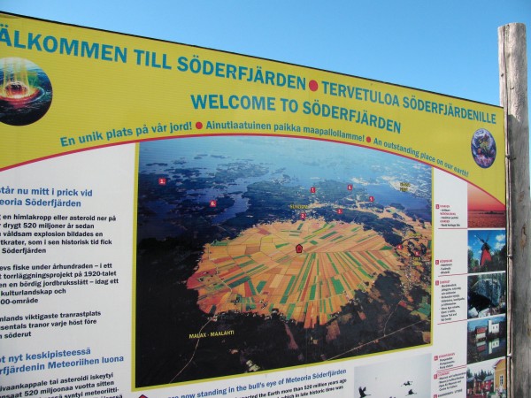 Information Sign Welcome sign at the Soderfjarden meteor crater