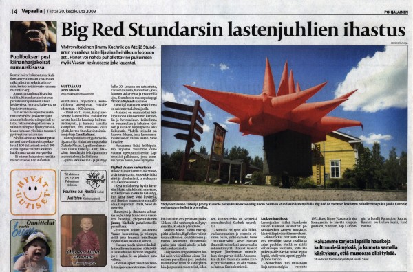 Big Red Stundarsin Lastenjuhlien ihastus Pohjalainen Newspaper article about Jimmy Kuehnle's Big Red
