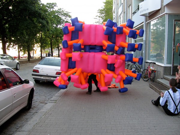 Jimmy Kuehnle putting on a new inflatable suit in Finland