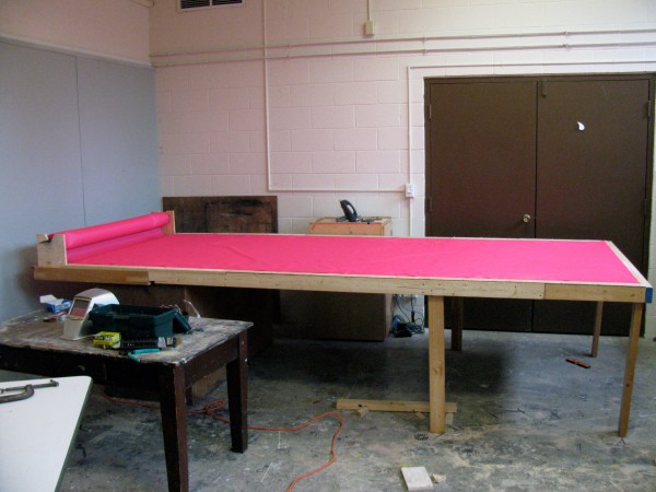 Newly constructed fabric cutting table for temporary use