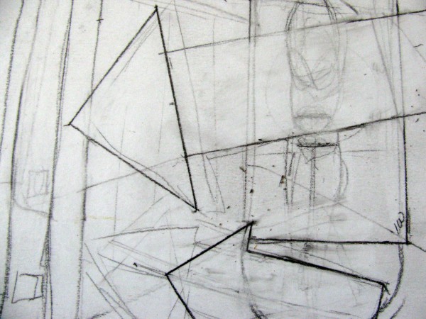 Detail of a preliminary sketch for a new inflatable suit being fabricated in Albion, Michigan
