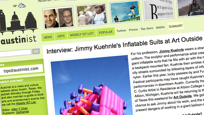 Interview with performance artist Jimmy Kuehnle for the Austinist online magazine