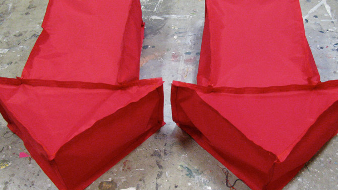 Fabric arrows waiting to be turned inside out