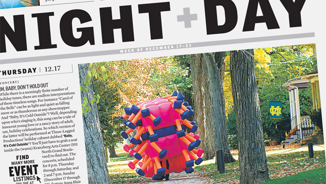 Preview article about Jimmy Kuehnle's inflatable suit performance in St. Louis by Paul Friswold in the Riverfront Times