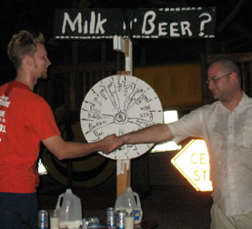 Final handshake at Milk or Beer art performance.