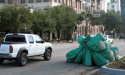 Inflatable suit makes a dart out into busy traffic