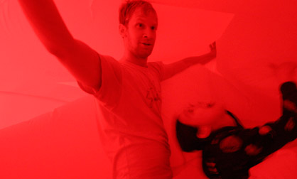 Jimmy Kuehnle and Sayako Tsunekage inside an inflatable installation in Kyoto, Japan