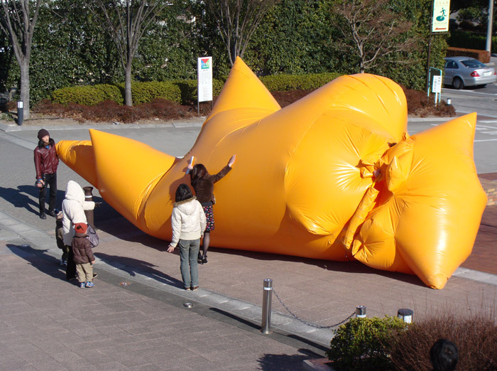 Big Blob inflatable suit at entryway