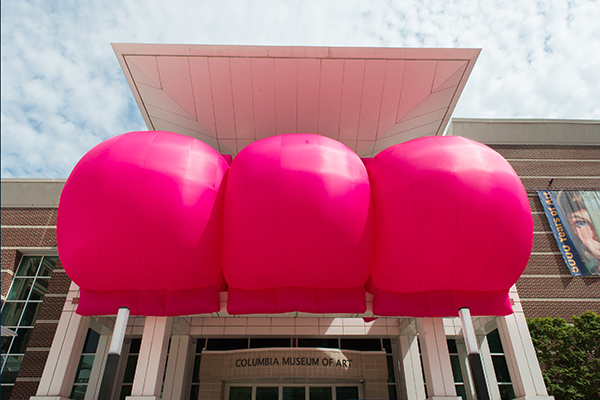 Site-specific pink inflatable on the Columbia Museum of Art