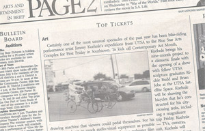 Event blurb in the San Antonio Express News about performance art by Dan Goddard.