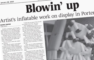 Review of art exhibit on campus by contemporary performance artist in a college newspaper